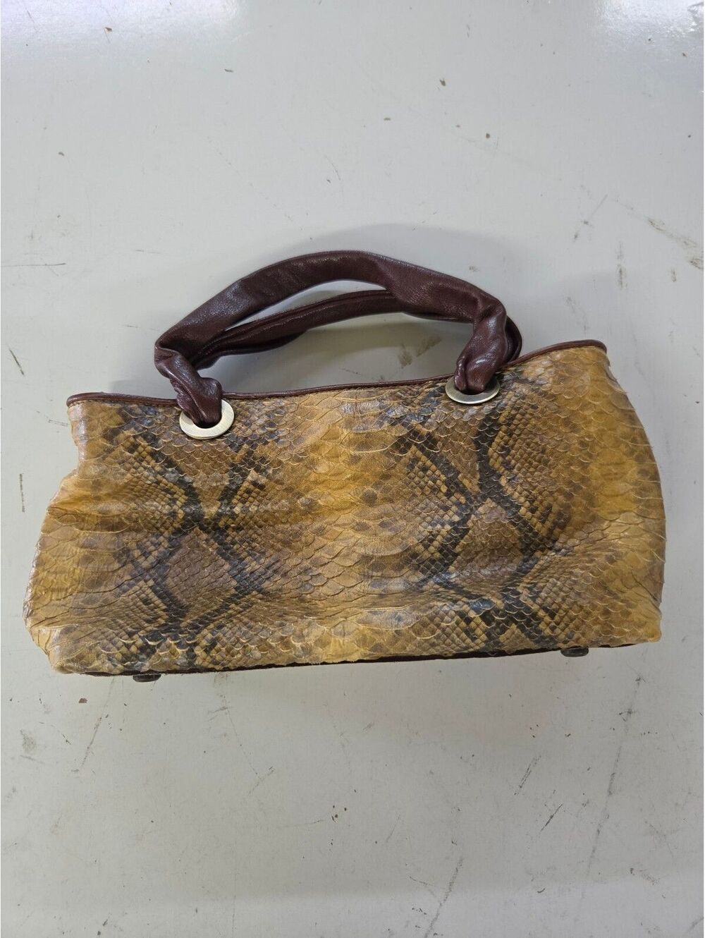 Donald J. Pliner Couture Python Leather Handbag with Brown Handles